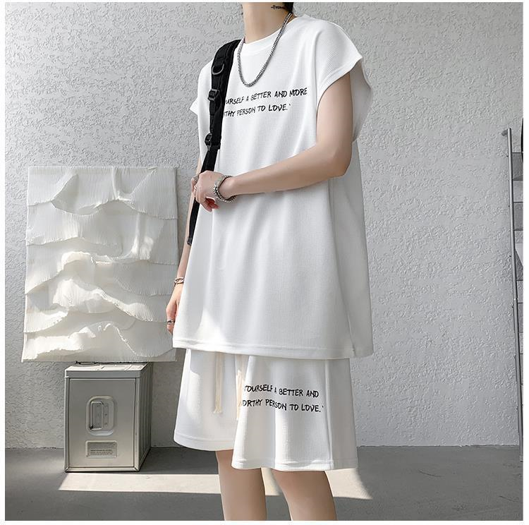 Summer new plus size men's sportswear set sleeveless vest t-shirt versatile casual two-piece set