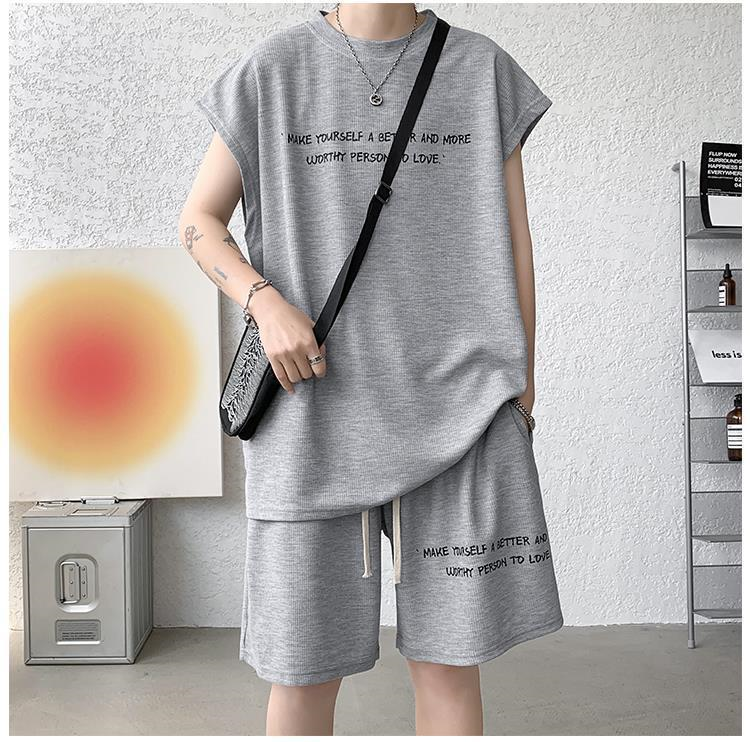 Summer new plus size men's sportswear set sleeveless vest t-shirt versatile casual two-piece set
