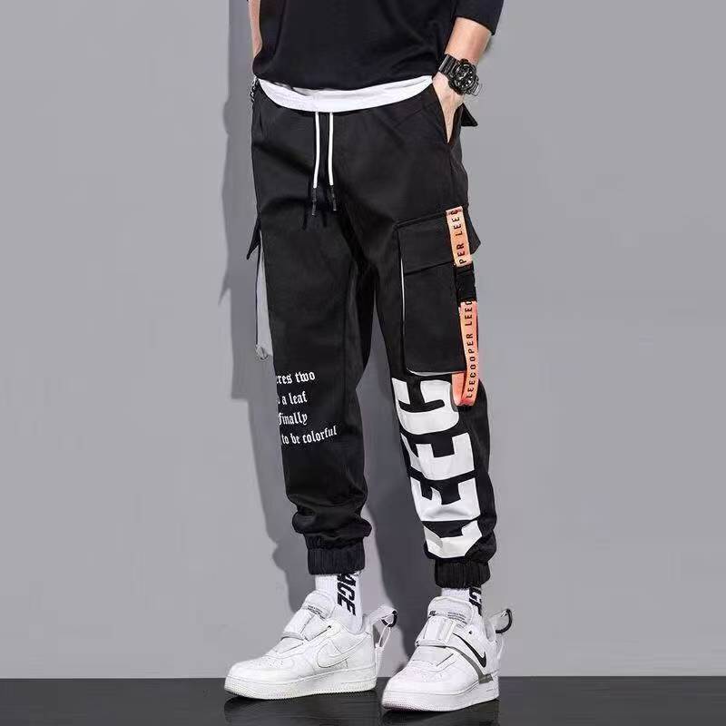Men Drawstring Casual Pants Ribbon Tassel Pocket Hip Hop Joggers Cargo Pants Overalls  Sweatpants Trousers Sweatpants Streetwear