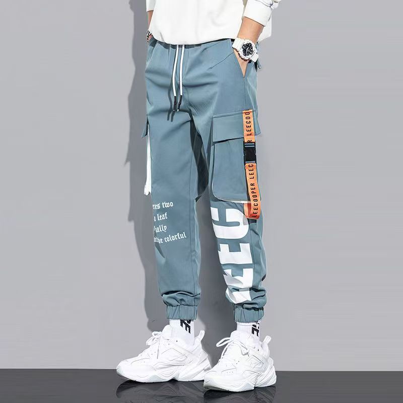 Men Drawstring Casual Pants Ribbon Tassel Pocket Hip Hop Joggers Cargo Pants Overalls  Sweatpants Trousers Sweatpants Streetwear
