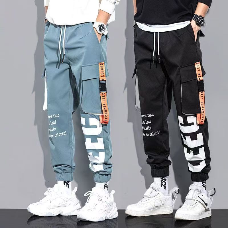 Men Drawstring Casual Pants Ribbon Tassel Pocket Hip Hop Joggers Cargo Pants Overalls  Sweatpants Trousers Sweatpants Streetwear