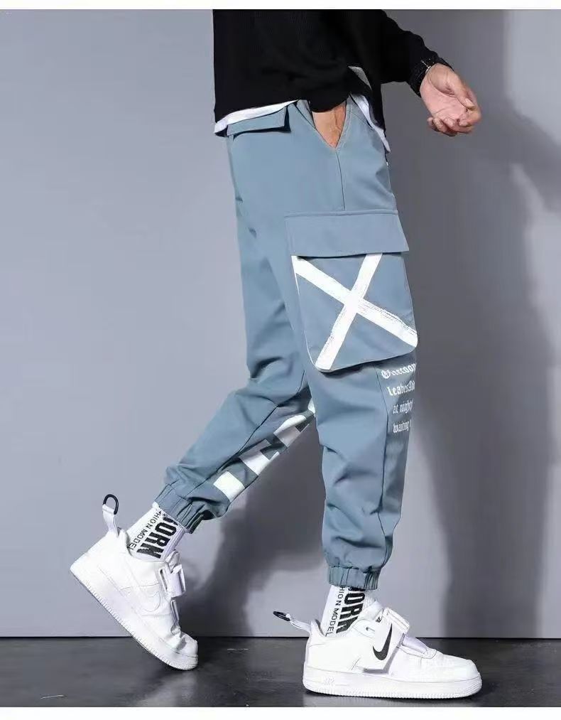 Men Drawstring Casual Pants Ribbon Tassel Pocket Hip Hop Joggers Cargo Pants Overalls  Sweatpants Trousers Sweatpants Streetwear