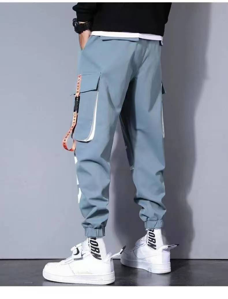 Men Drawstring Casual Pants Ribbon Tassel Pocket Hip Hop Joggers Cargo Pants Overalls  Sweatpants Trousers Sweatpants Streetwear