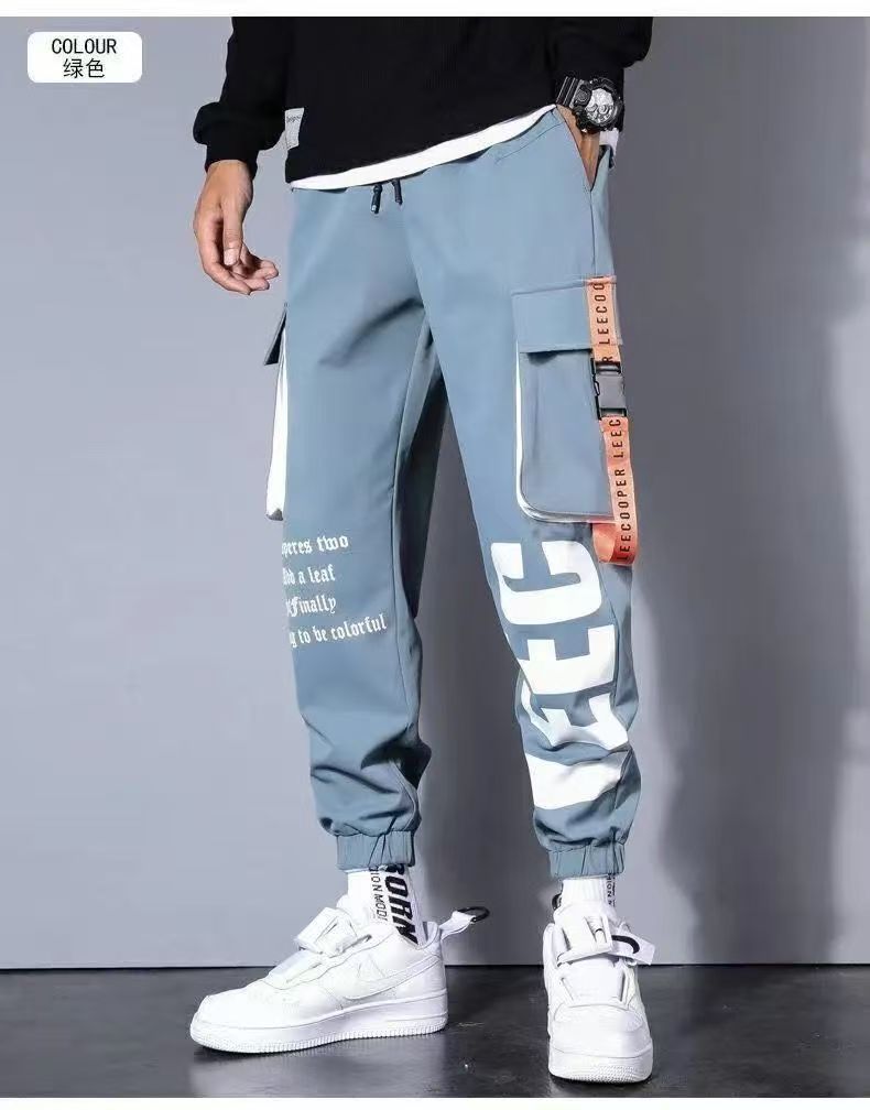 Men Drawstring Casual Pants Ribbon Tassel Pocket Hip Hop Joggers Cargo Pants Overalls  Sweatpants Trousers Sweatpants Streetwear