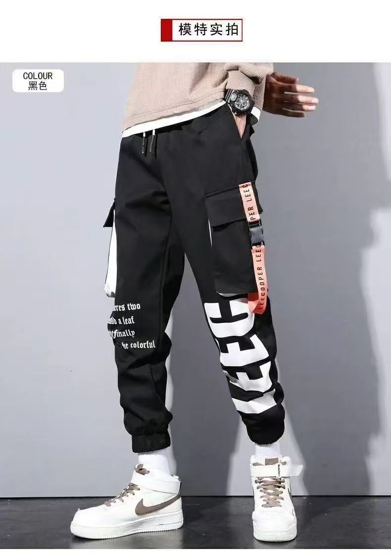 Men Drawstring Casual Pants Ribbon Tassel Pocket Hip Hop Joggers Cargo Pants Overalls  Sweatpants Trousers Sweatpants Streetwear