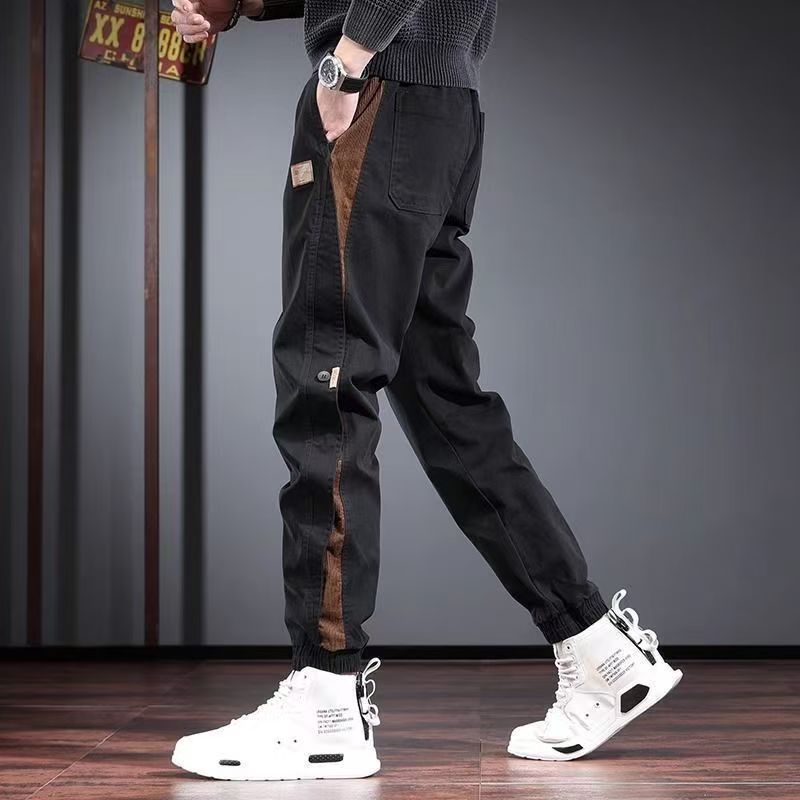 Men's overalls patchwork work pants new style  loose fitting legs men's elastic waisted casual pants sports and wear-resistant Harun pants