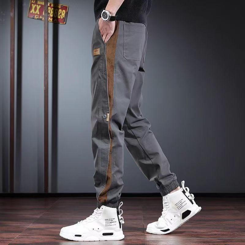 Men's overalls patchwork work pants new style  loose fitting legs men's elastic waisted casual pants sports and wear-resistant Harun pants