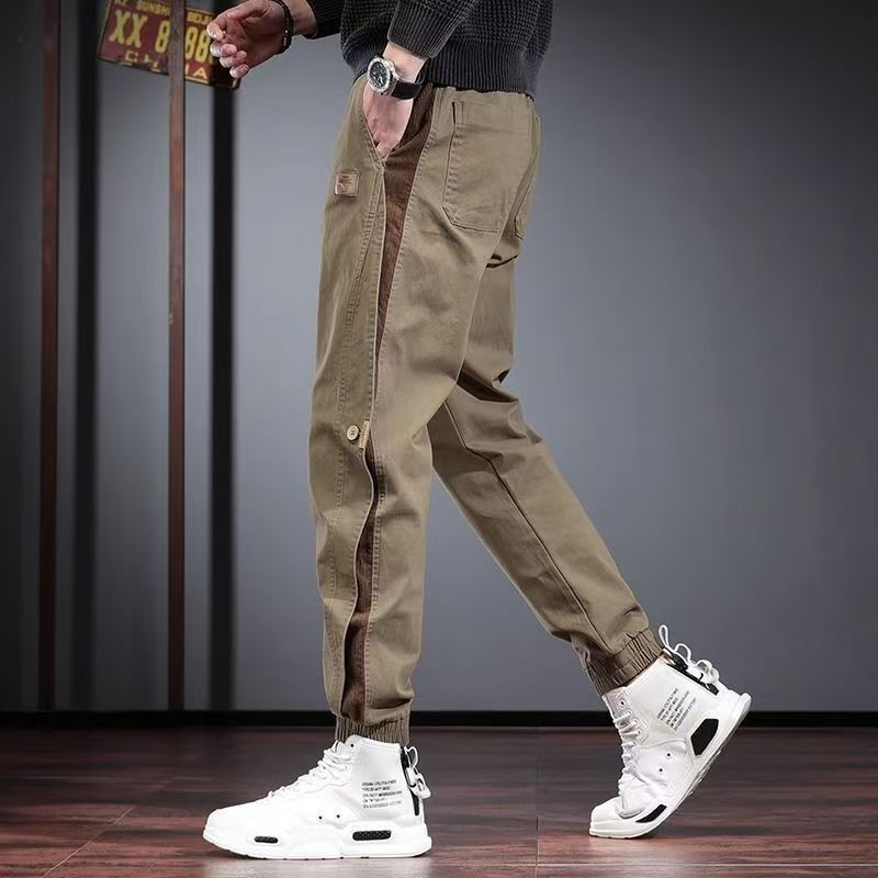 Men's overalls patchwork work pants new style  loose fitting legs men's elastic waisted casual pants sports and wear-resistant Harun pants
