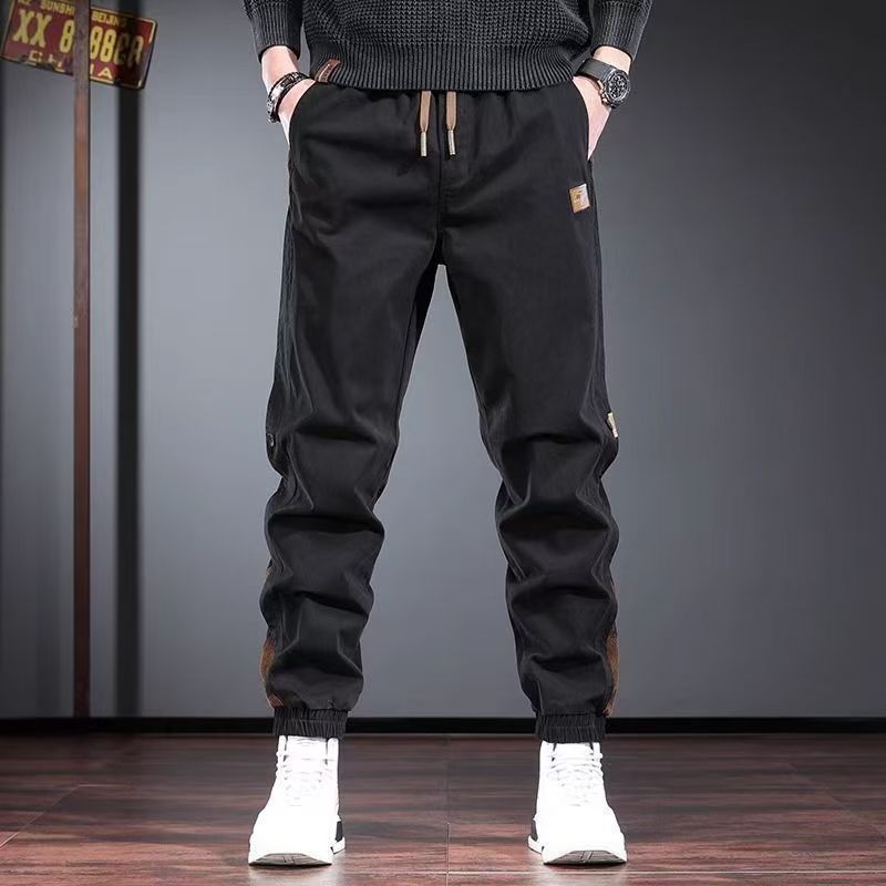 Men's overalls patchwork work pants new style  loose fitting legs men's elastic waisted casual pants sports and wear-resistant Harun pants