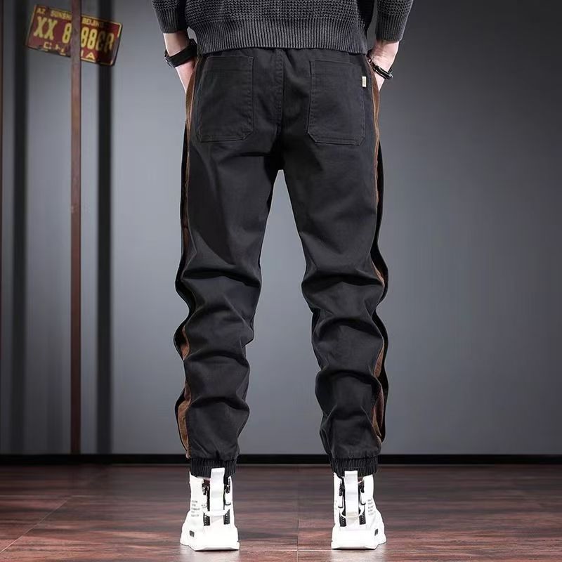Men's overalls patchwork work pants new style  loose fitting legs men's elastic waisted casual pants sports and wear-resistant Harun pants