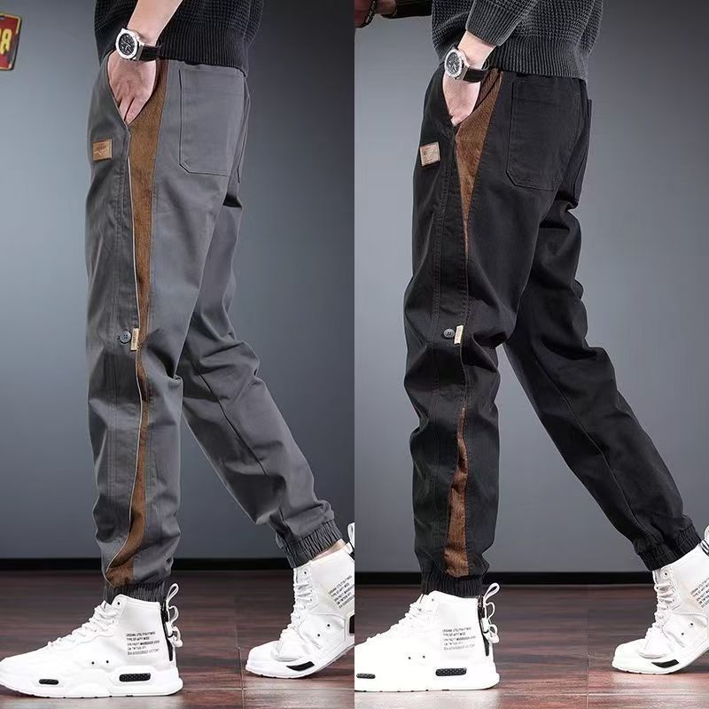 Men's overalls patchwork work pants new style  loose fitting legs men's elastic waisted casual pants sports and wear-resistant Harun pants