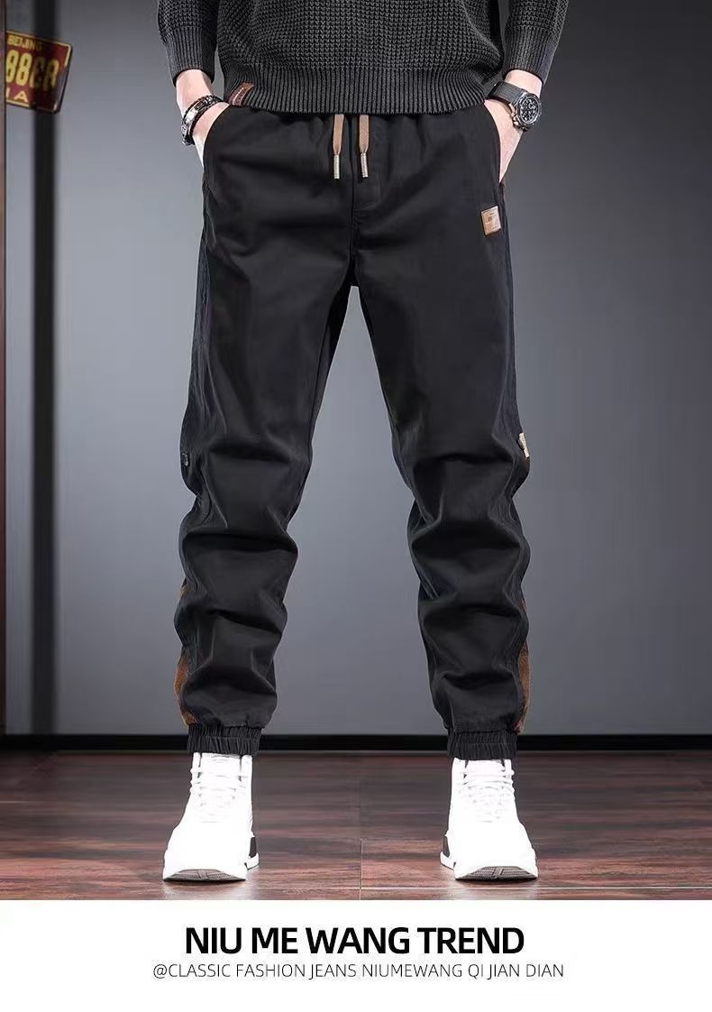 Men's overalls patchwork work pants new style  loose fitting legs men's elastic waisted casual pants sports and wear-resistant Harun pants