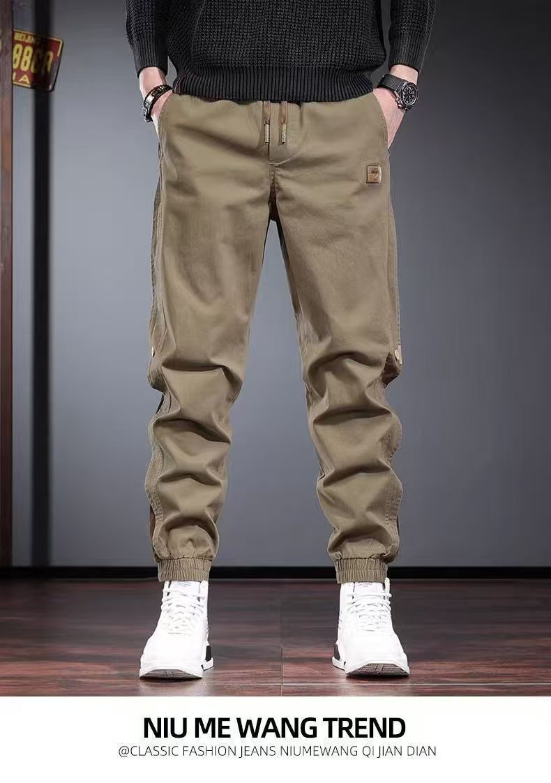 Men's overalls patchwork work pants new style  loose fitting legs men's elastic waisted casual pants sports and wear-resistant Harun pants