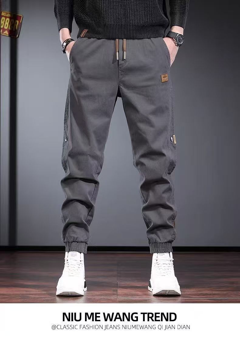 Men's overalls patchwork work pants new style  loose fitting legs men's elastic waisted casual pants sports and wear-resistant Harun pants