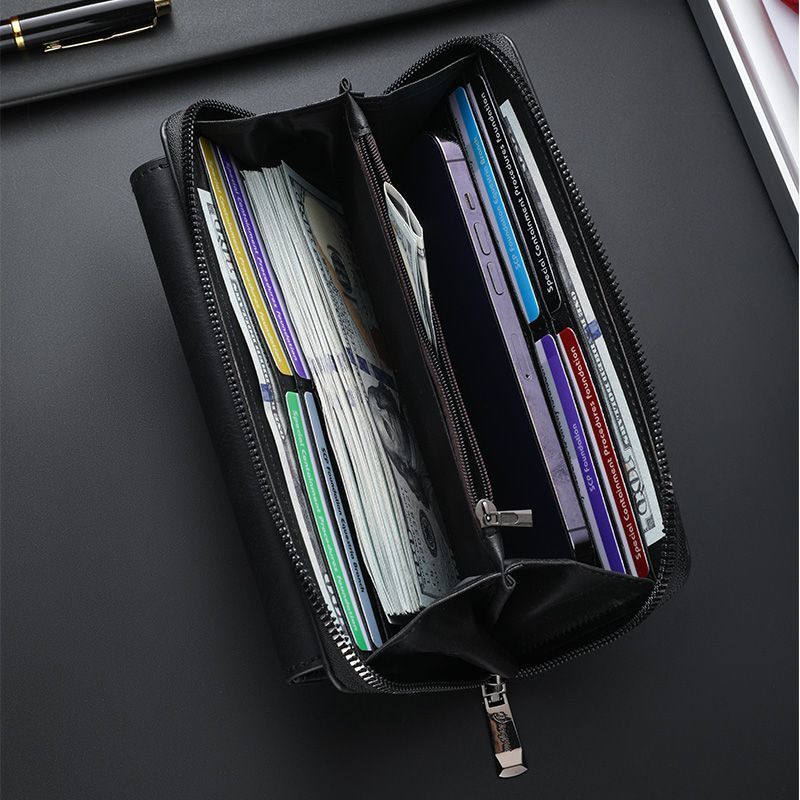 Hot selling men's wallet with fashionable zipper long wallet with multiple card slots casual large capacity mobile wallet multifunctional hand-held bag