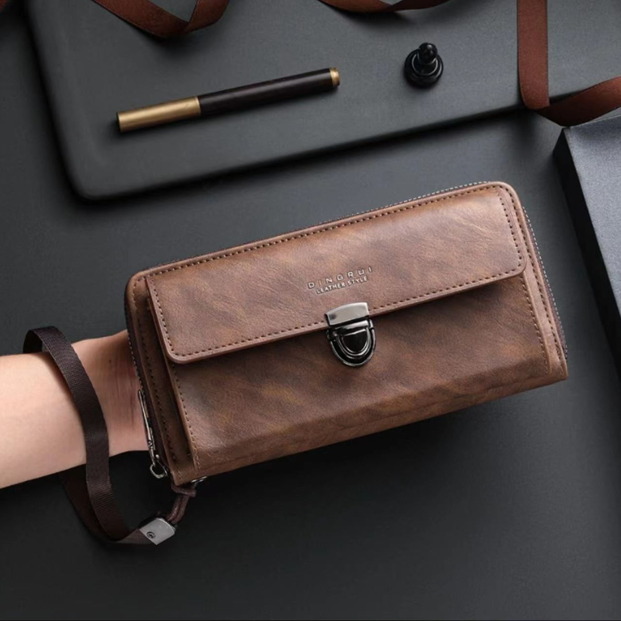 Hot selling men's wallet with fashionable zipper long wallet with multiple card slots casual large capacity mobile wallet multifunctional hand-held bag