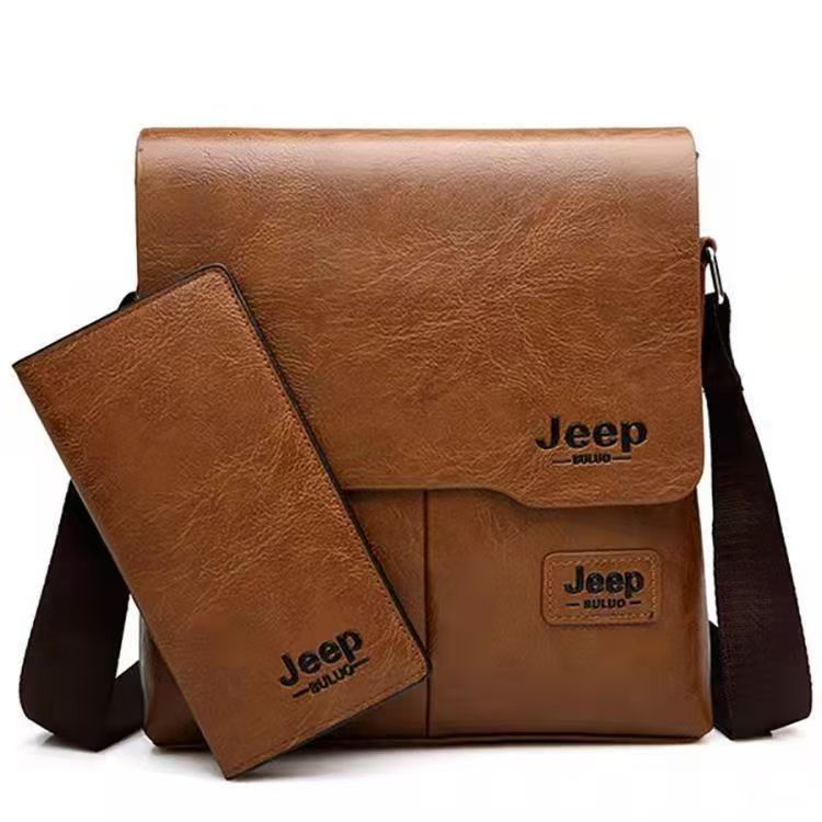 （2-piece set）Men Tote Bags Set JEEP BULUO Famous Brand New Fashion Man Leather Messenger Bag Male Cross Body Shoulder Business Bags For Men