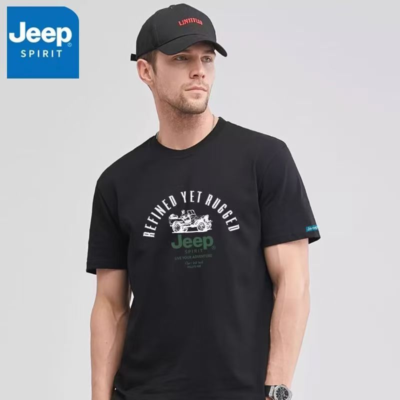 JEEP men's pure cotton T-shirt new summer T-shirt round neck simple printed short sleeved casual pullover