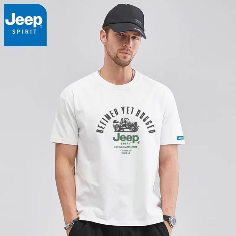 JEEP men's pure cotton T-shirt new summer T-shirt round neck simple printed short sleeved casual pullover