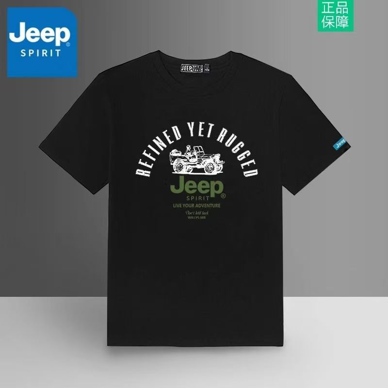 JEEP men's pure cotton T-shirt new summer T-shirt round neck simple printed short sleeved casual pullover