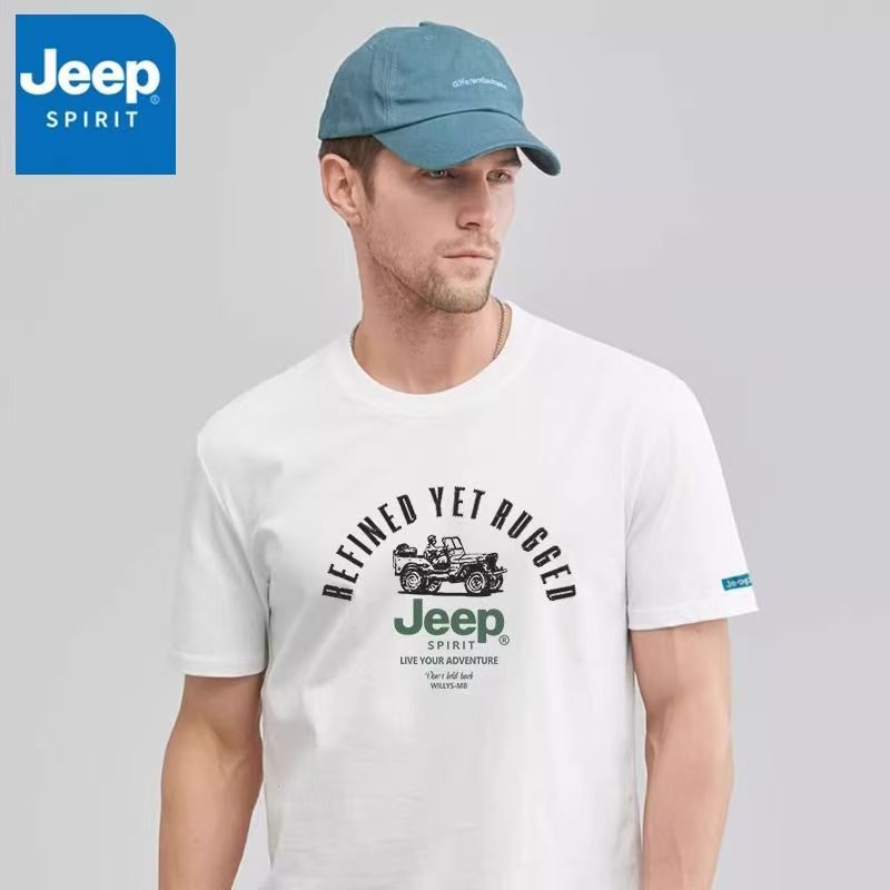 JEEP men's pure cotton T-shirt new summer T-shirt round neck simple printed short sleeved casual pullover