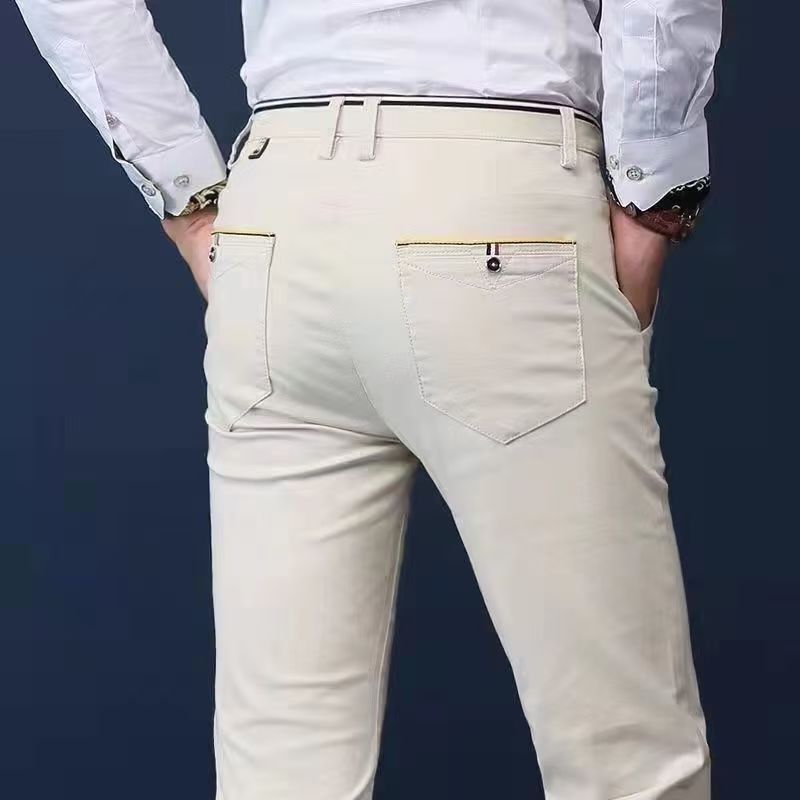 Fashion New Men's Slim Boutique Tight Fitting Pleated Thread Closing Beam Casual Trousers Pencil Pants