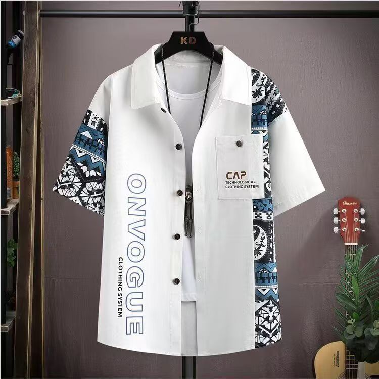 Large men's clothing set with summer trendy short sleeved shirt and shorts combination, loose fit printed breathable men's T-shirt
