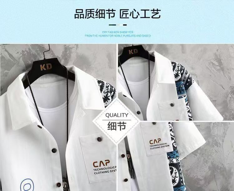Large men's clothing set with summer trendy short sleeved shirt and shorts combination, loose fit printed breathable men's T-shirt