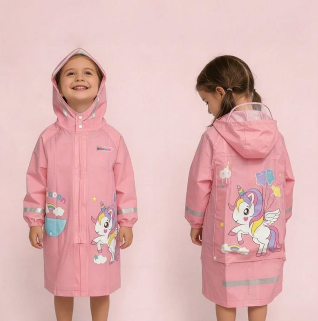 Kids Waterproof Rain Coat with Hood – Lightweight Cartoon Rain Jacket for Boys & Girls