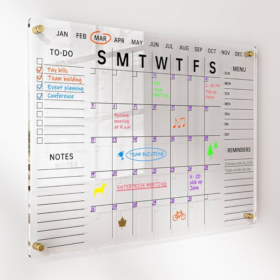 Reusable Monthly Planner Calendar with 6 Color Marker Pens