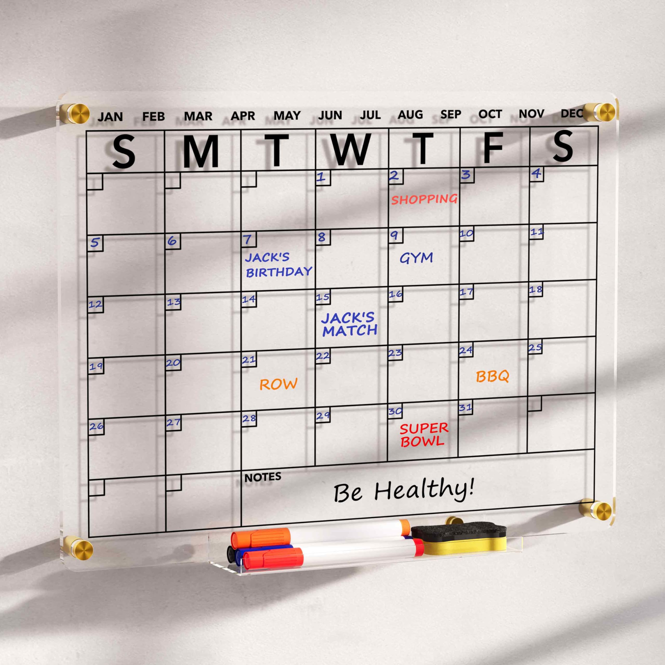 Reusable Monthly Planner Calendar with 6 Color Marker Pens
