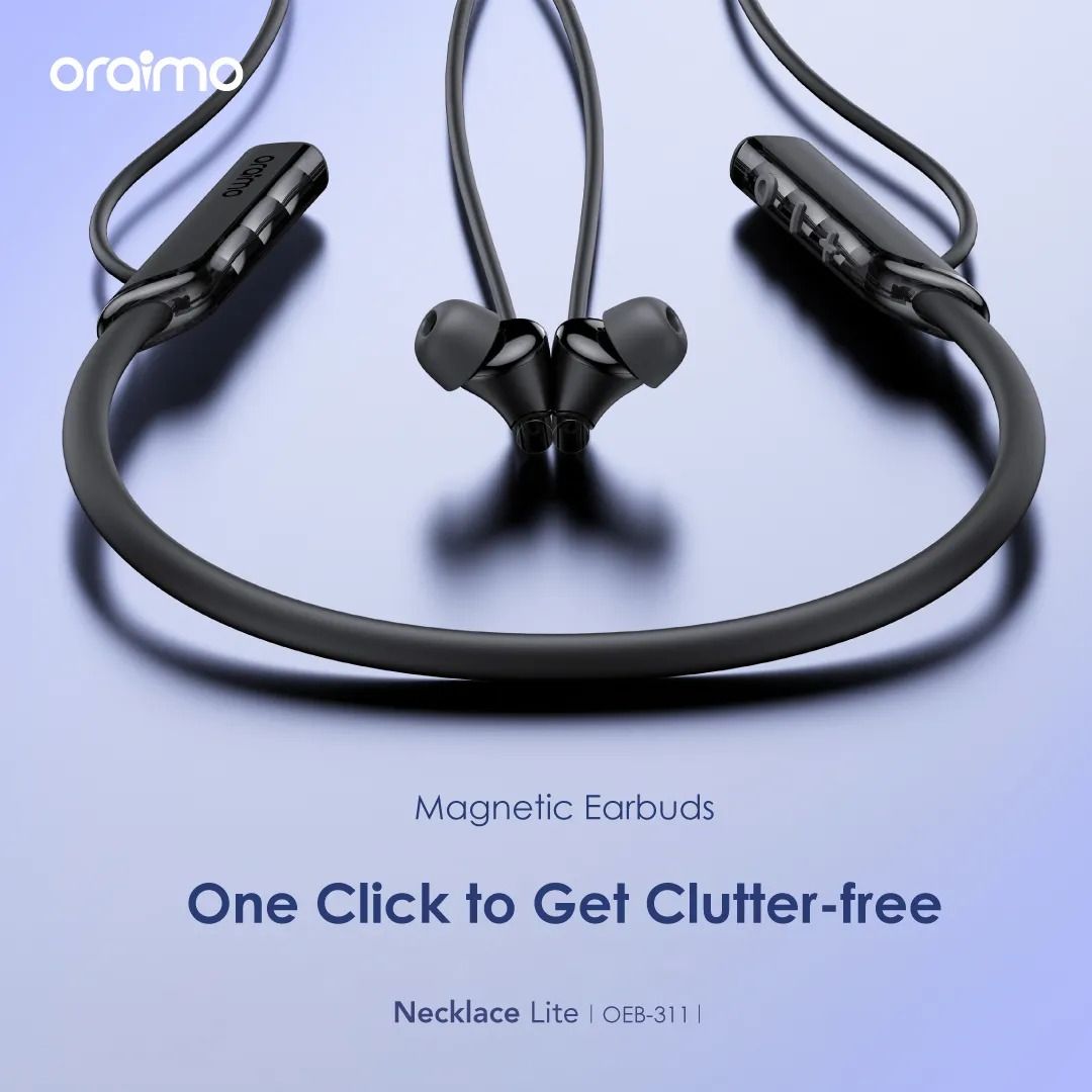 Oraimo Necklace Lite Call Vibration Wireless Bluetooth Dual device connectivity 30H Long Playtime Headphones - Black