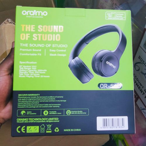 Oraimo OR-510 Bluetooth over-ear Stereo Wireless Headphones Headset - 20H Playtime, 200H Standby time, foldable, active noise cancelling, with mic for Calls - Black