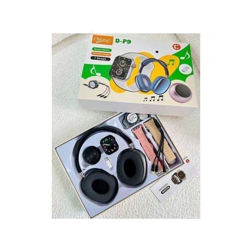 D-P9 unisex Smartwatch Waterproof, supports calls, Android/IOS comes with headphones, a Bluetooth speaker, 7straps, an OTG Lighting to type-C transit port, wireless charger plus a high display watch