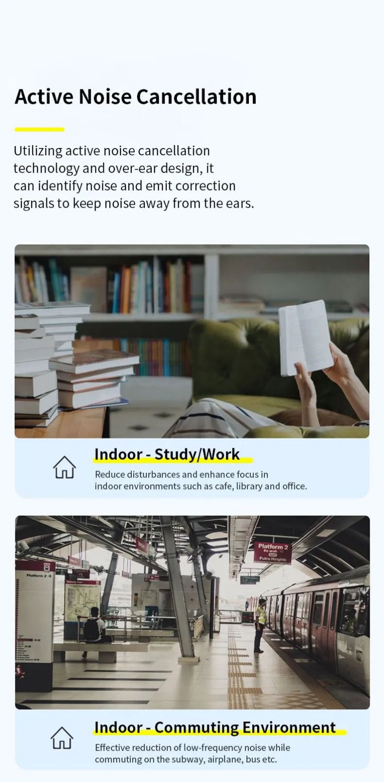 Amaya AEB-H360D Active Noise Cancellation (ANC) Over-Ear Wireless Bluetooth Headphones surround sound, comfortable, 40H lasting battery, Bluetooth 5.3, low-latency gaming, AI call noise reduction