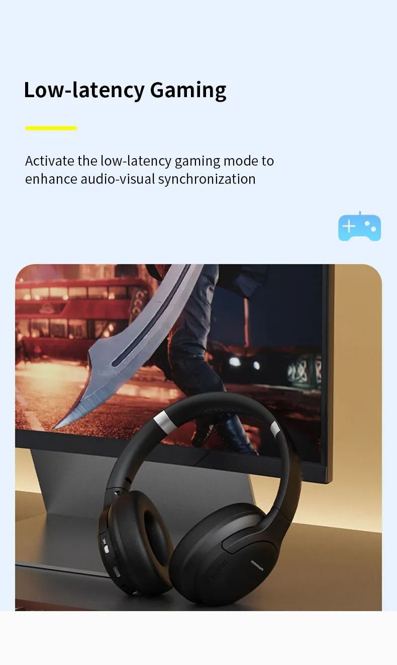 Amaya AEB-H360D Active Noise Cancellation (ANC) Over-Ear Wireless Bluetooth Headphones surround sound, comfortable, 40H lasting battery, Bluetooth 5.3, low-latency gaming, AI call noise reduction