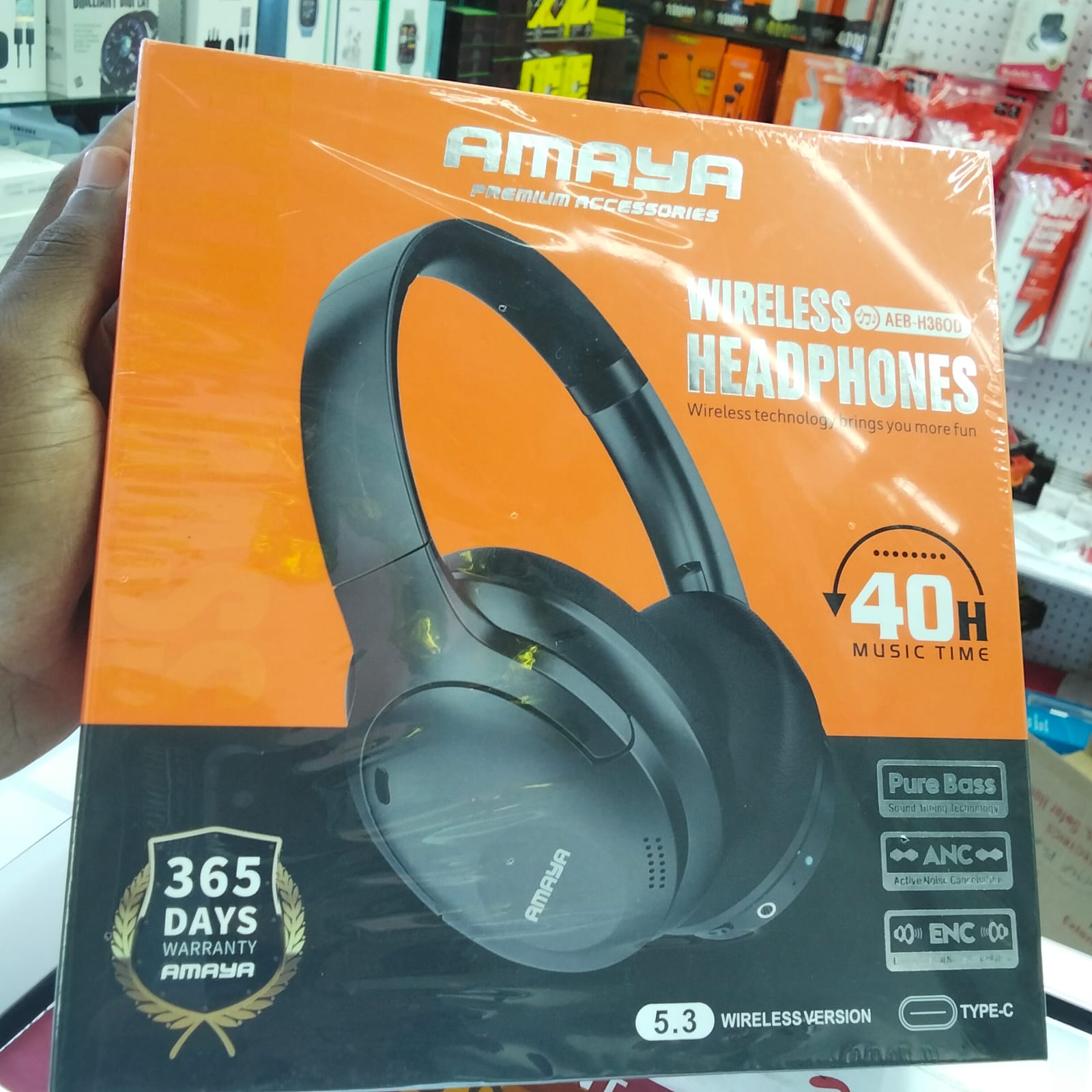 Amaya AEB-H360D Active Noise Cancellation (ANC) Over-Ear Wireless Bluetooth Headphones surround sound, comfortable, 40H lasting battery, Bluetooth 5.3, low-latency gaming, AI call noise reduction