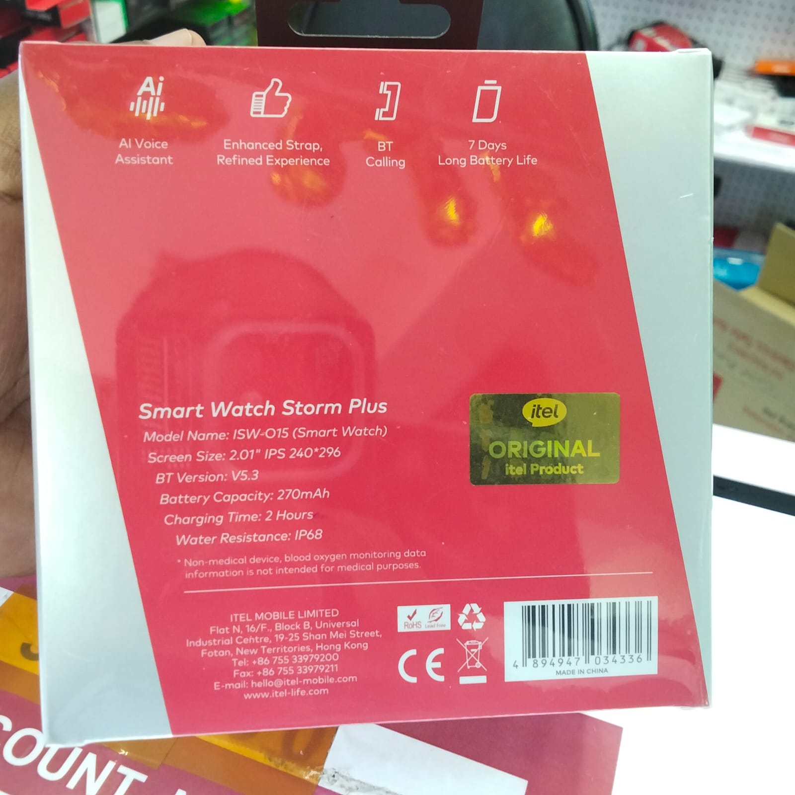 ITEL ORIGINAL 2.01" HD IP68 Water Proof ISW-015 Storm Plus Smart Watch, 7 days battery life, bluetooth calling, AI Voice Assistant- Black.