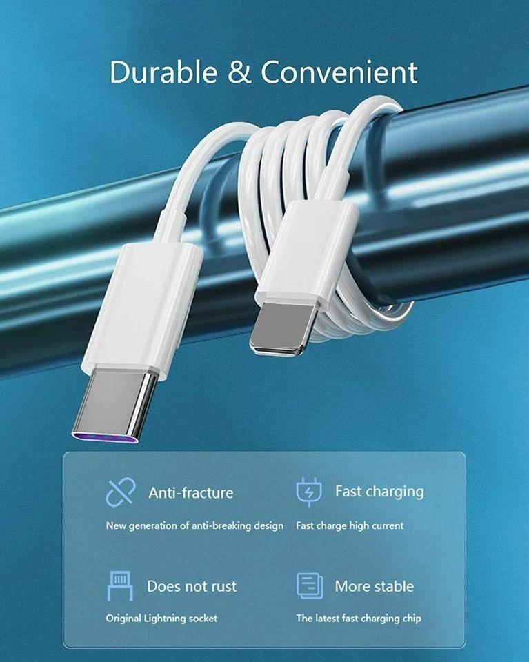 Apple Original Fast Charger Adapter For IPhone 11/12/13/ 14/14Pro/14 Max/ 14 Pro Max plus Free USB-C to Lightning Cable (included) - WHITE