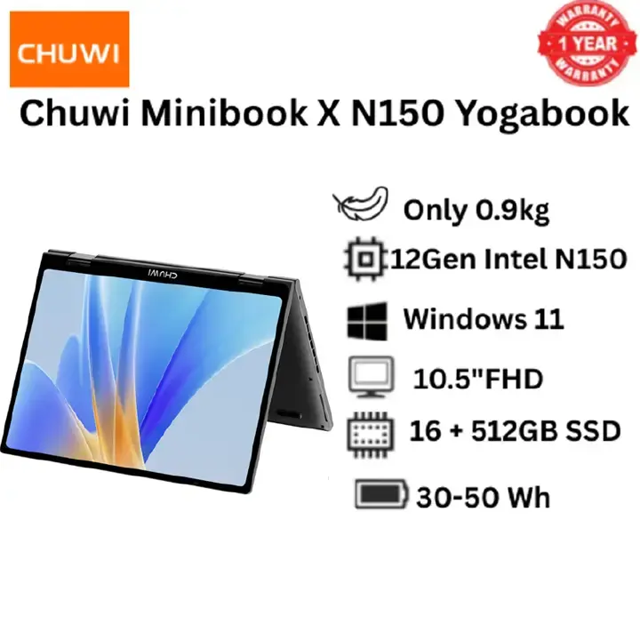 Brand new Chuwi Minibook X N150 Yogabook: (2X faster i7 7th), 16GB+512GB SSD, 10.5" Full HD Yogabook with Long Battery Life & Free Win 11 system WiFi6 Bluetooth 5.2 HP Dell Asus Lenovo Killer
