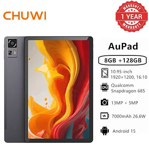 Brand New Chuwi  AuPad Tablets 128GB+8GB 10.95" Full HD Snapdragon 685 7000mAh Large Battery 8mm Ultra-thin Android 15 WiFi6 Bluetooth 5.2 4G Dual SIM Tablet PC