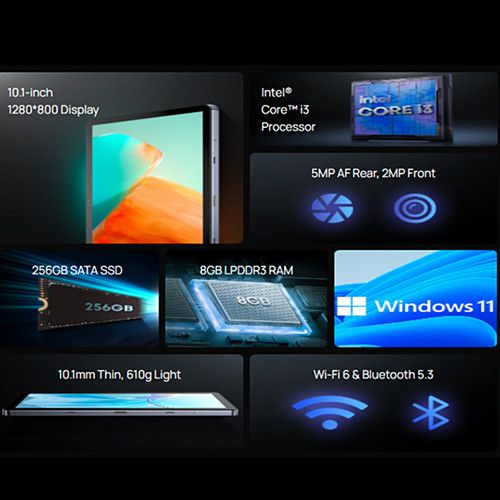 Brand New Chuwi Hi10 X2 Intel Core i3 2-in-1 Tablet 256GB+8GB 10.1" Full HD Win 11 System WiFi 6 Bluetooth 5.3 10.1mm Ultra-thin Ultrabook with Keyboard