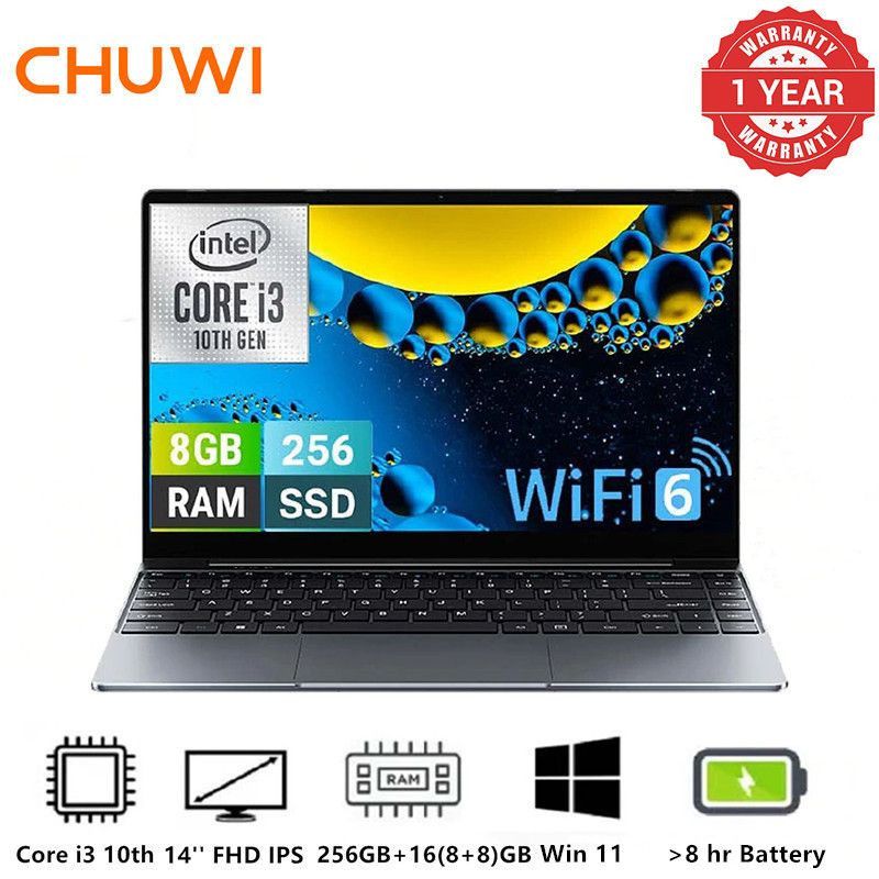 [New Year Sale] Brand New Chuwi Laptop Corebook i3 10th Ultrabook: (kama i7 7th) 14" Full HD Large Screen 256GB+16(8+8)GB WINDOWS 11 WiFi6 Bluetooth 5.2 Slim Lightweight Ultrabook