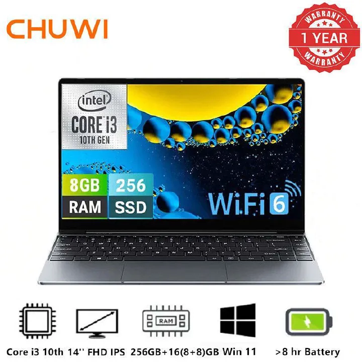 [New Year Sale] Brand New Chuwi Laptop Corebook i3 10th Ultrabook: (kama i7 7th) 14" Full HD Large Screen 256GB+16(8+8)GB WINDOWS 11 WiFi6 Bluetooth 5.2 Slim Lightweight Ultrabook