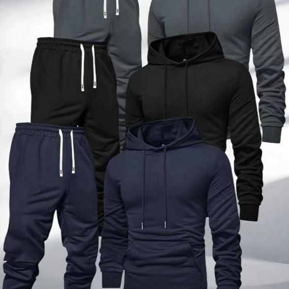 The new men's hooded spring and autumn universal hot-selling glossy all-match hooded sweater sweatpants casual sports suit