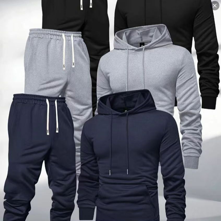 The new men's hooded spring and autumn universal hot-selling glossy all-match hooded sweater sweatpants casual sports suit