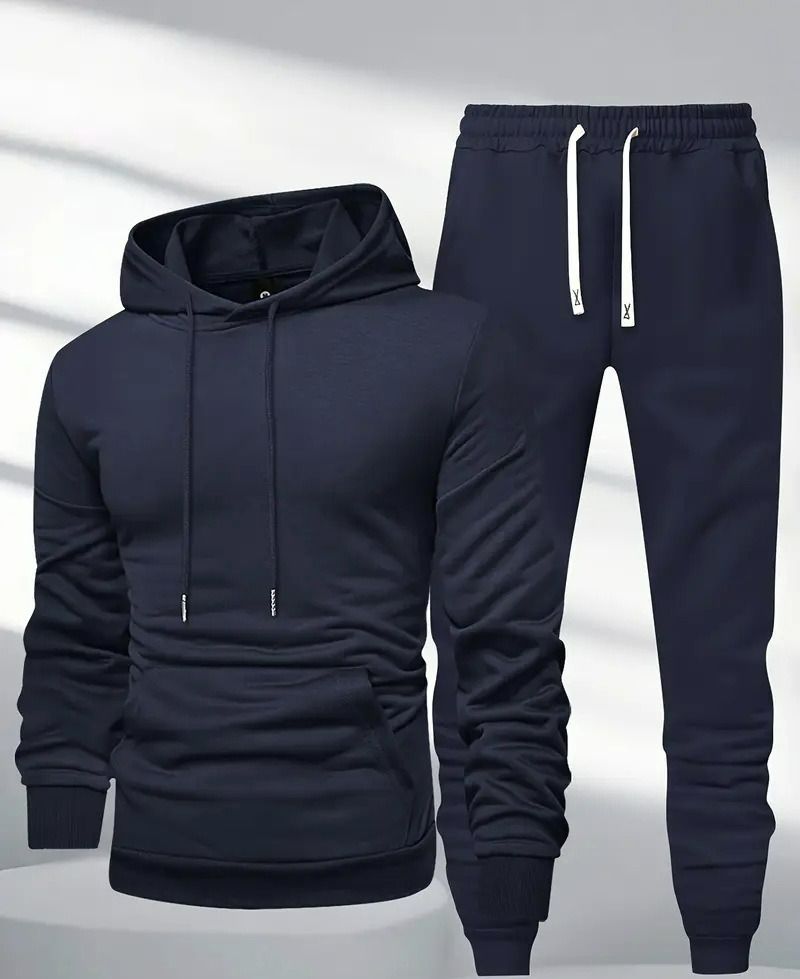 The new men's hooded spring and autumn universal hot-selling glossy all-match hooded sweater sweatpants casual sports suit