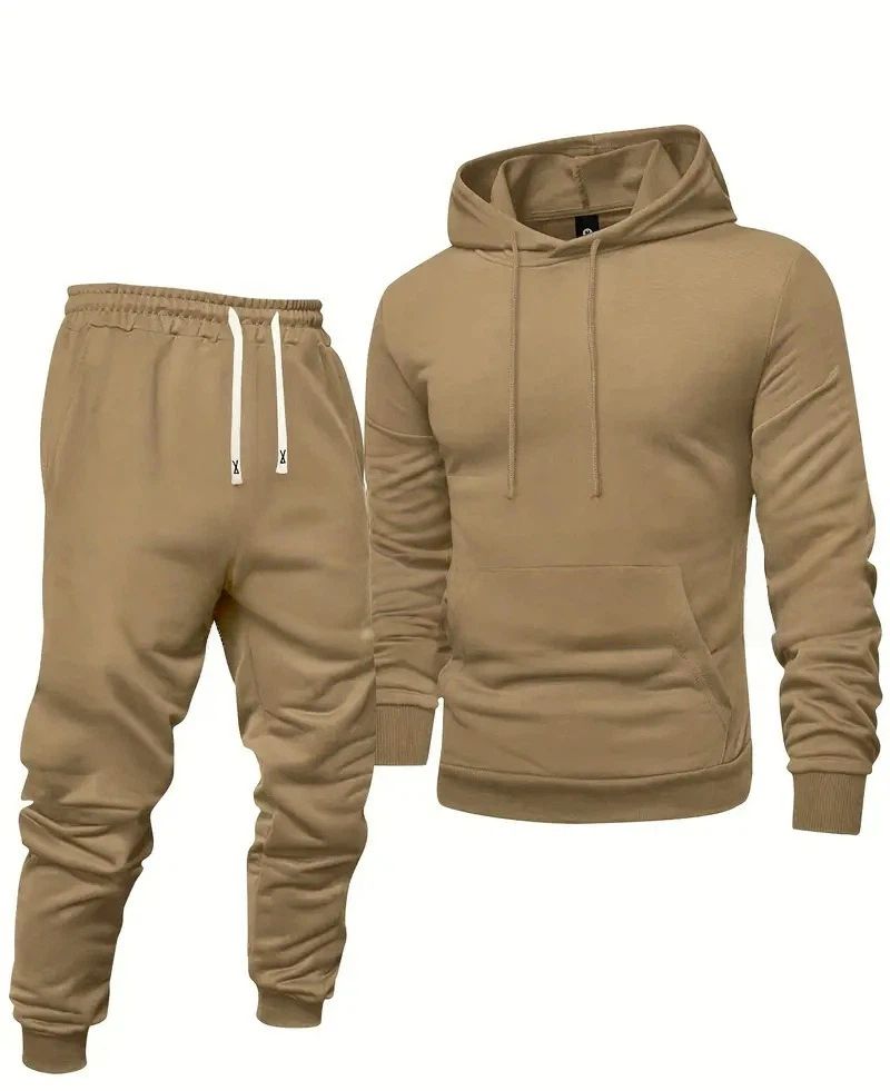 The new men's hooded spring and autumn universal hot-selling glossy all-match hooded sweater sweatpants casual sports suit