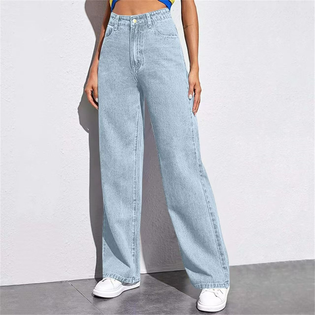 Autumn and winter 2025 new cross-border European and American high-waist washed women's jeans Amazon long straight-leg pants