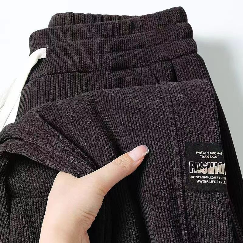 Corduroy plus velvet thickened men's work wear loose casual pants 2025 drawstring pants all-match sweatpants men's trousers trousers